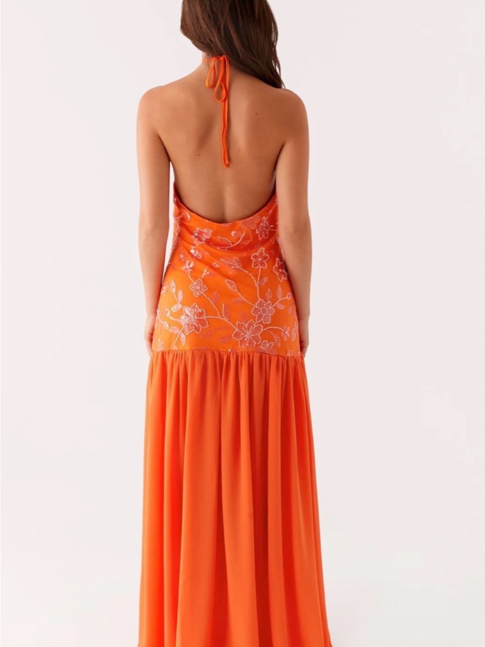 Peppermayo Janelle Beaded dress Orange Halter Maxi Dress with Floral Embroidery - Picture 4 of 6